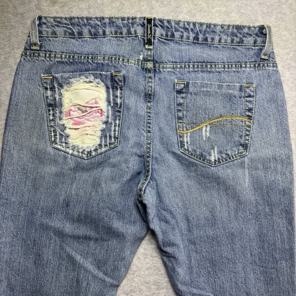 VTG Y2K Twenty X Houston Jeans Embroidered Floral Distressed Bootcut Lowest Rise - Picture 3 of 15